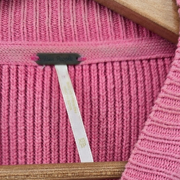 Free People Oversized Ribbed Knit Sweater Pink Drop Shoulder Relaxed Fit XS * - Picture 3 of 5